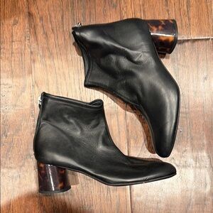 AGL Black Leather Ankle Boots with Tortoiseshell Block Heel